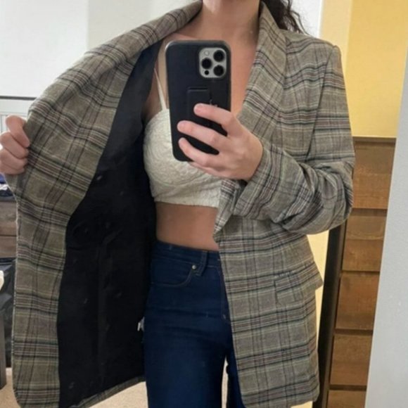 Plaid Flap Detail Shawl Collar Blazer Jacket work office Business Chic - Picture 11 of 16